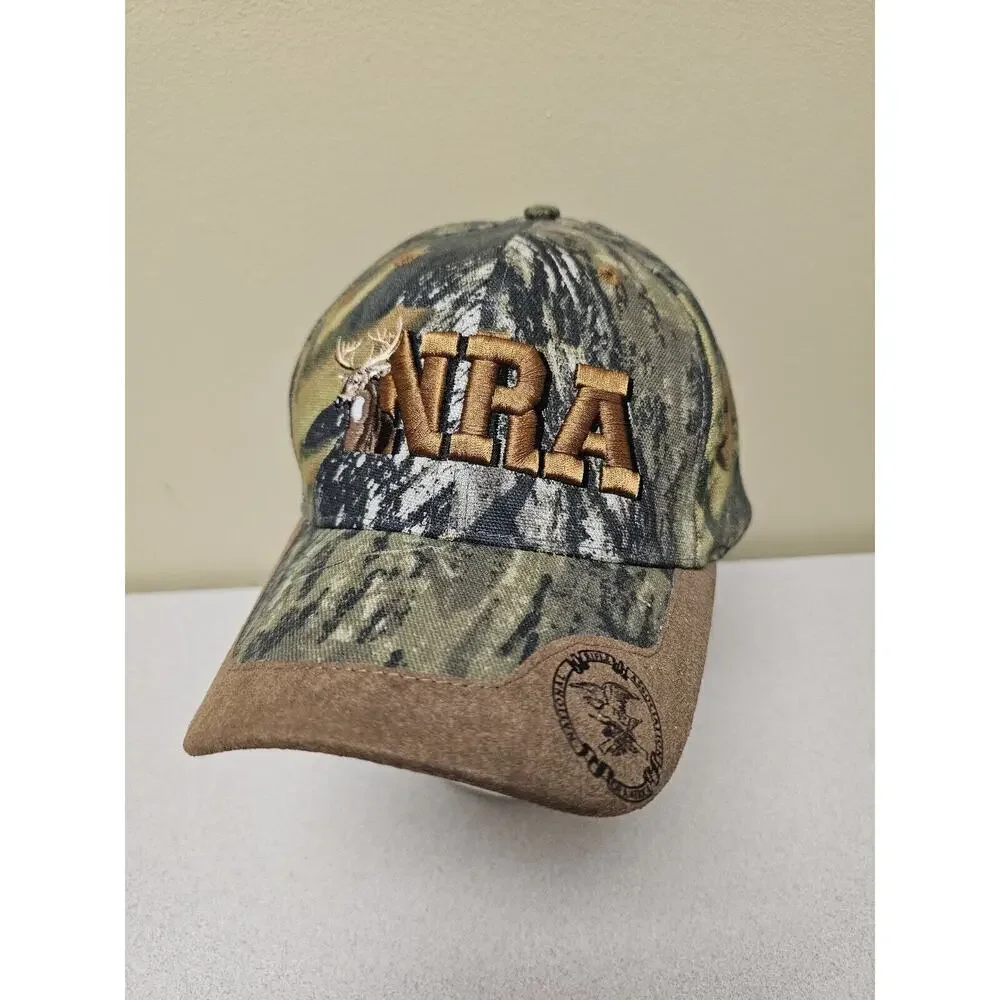 NRA Deer Hat Cap Strap Back Brown Camo Camouflage Hunting